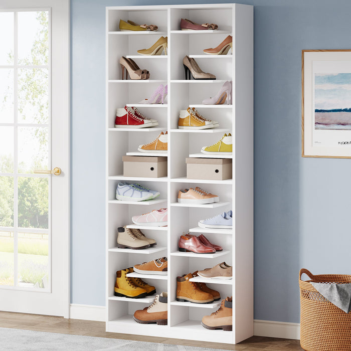 Wood Shoe Cabinet, Freestanding Shoe Rack with 26 Cubbies Tribesigns