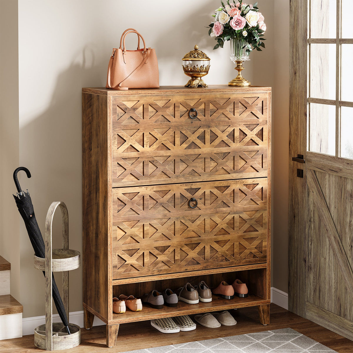Tribesigns Wood Shoe Cabinet, Shoe Storage Organizer with