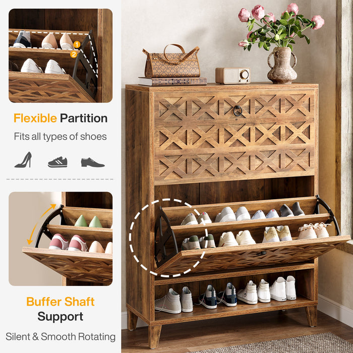 Wood Shoe Cabinet, Shoe Storage Organizer with 2 Flip Drawers Tribesigns