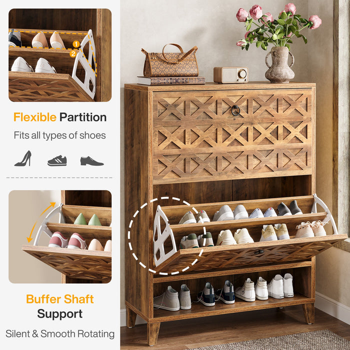 Wood Shoe Cabinet, Shoe Storage Organizer with 2 Flip Drawers Tribesigns