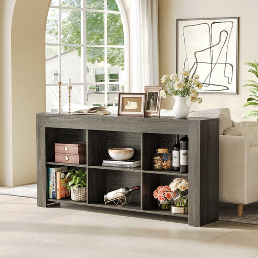 Wood Sofa Table, Rustic Console Table Entryway Table with 6 Storage Cubes Tribesigns