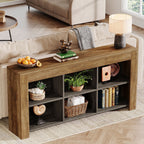 Wood Sofa Table, Rustic Console Table Entryway Table with 6 Storage Cubes Tribesigns