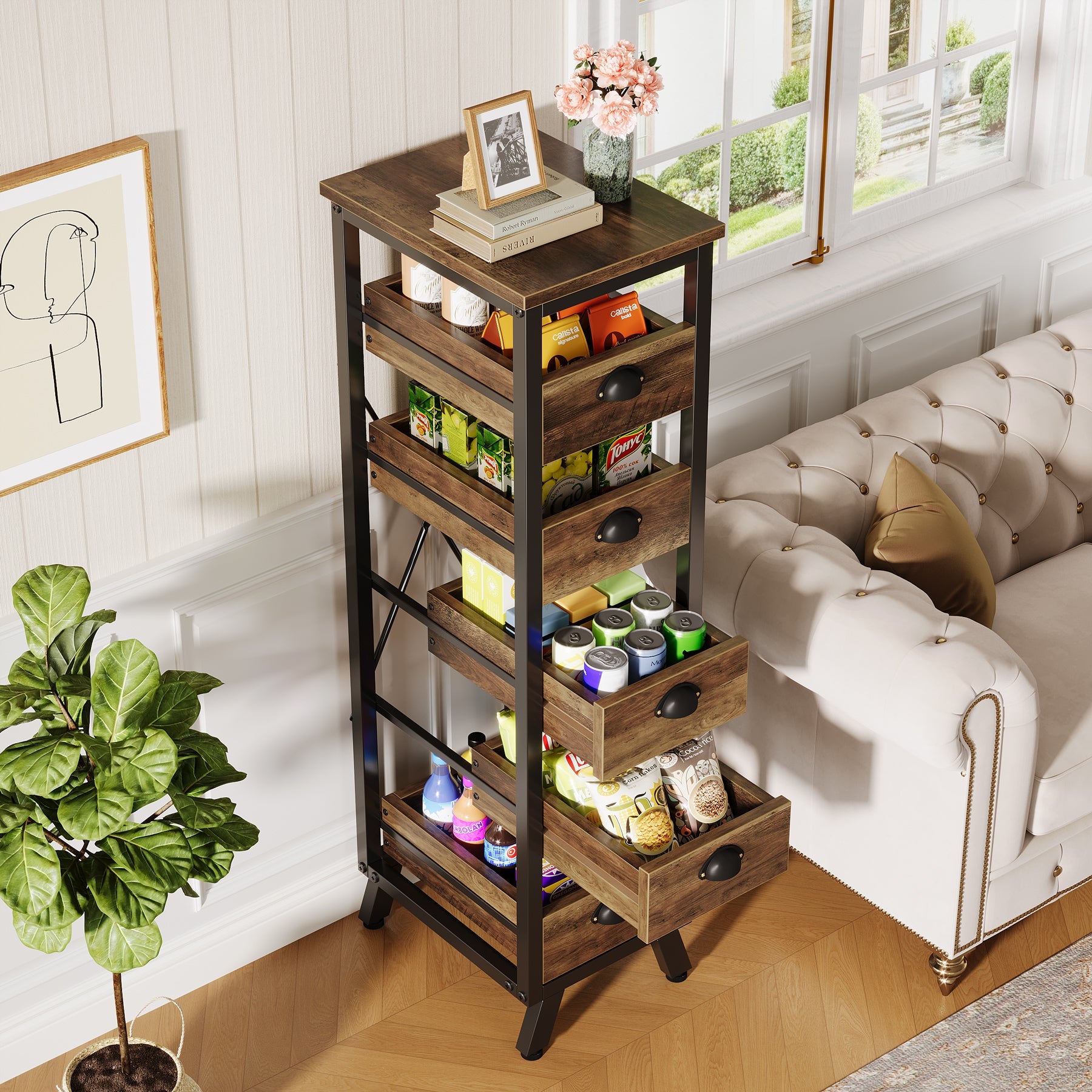 Tribesigns Wood Storage Rack, 5-Tier Fruit and Vegetable Basket