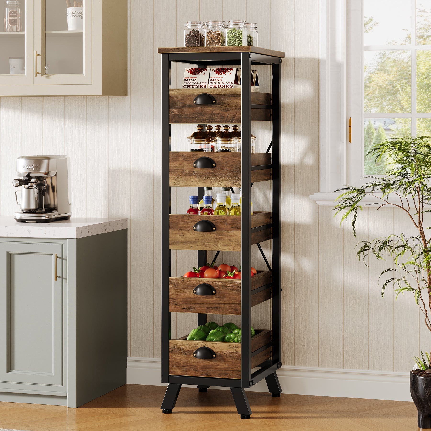Tribesigns Wood Storage Rack, 5-Tier Fruit and Vegetable Basket