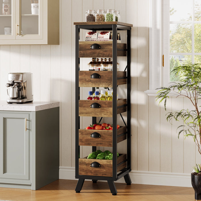 Wood Storage Rack, 5 - Tier Fruit and Vegetable Basket Snack Stand Tribesigns