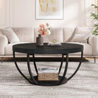 Wooden Coffee Table, 2 - Tier Round Central Cocktail Table with Shelves Tribesigns