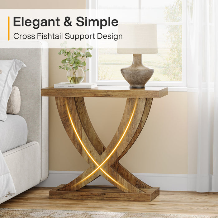 Wooden End Table, Farmhouse Side Table Nightstand with Cross Fishtail Support Tribesigns