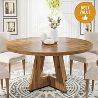 47 Inch Round Dining Table, Farmhouse Kitchen Table for 4-6#Color_Retro Brown