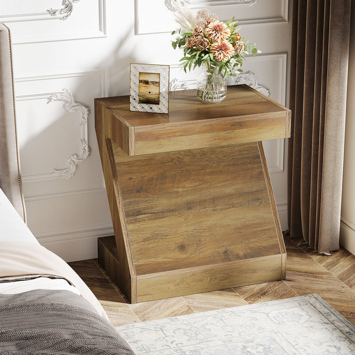 Z - Shaped End Table, Wooden Side Table Nightstand Tribesigns