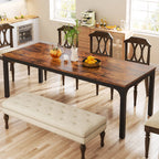 Tribesigns 78.7 inch rectangular dining table for 6-8 people with rustic brown top and black metal frame
