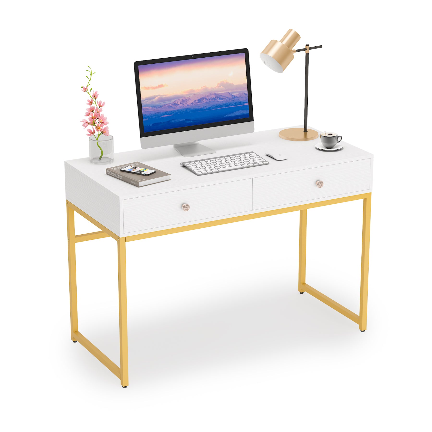 Tribesigns Computer Desk, 47" Modern Writing Study Table With 2 Drawers