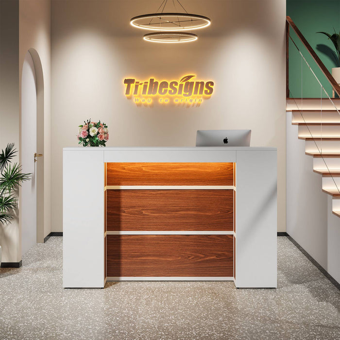 Tribesigns Reception Desk, Large Reception Counter Table Front Desk with LED Lights Tribesigns