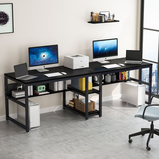 Tribesigns Double Workstation Desk with Shelves