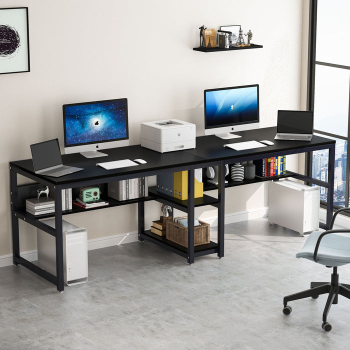 Tribesigns Two Person Desk, Computer Desk Double Workstation with Shelves Tribesigns