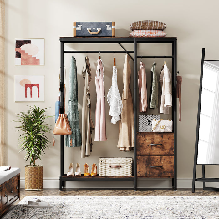Freestanding Closet Organizer, Clothes Rack with Drawers and Shelves Tribesigns