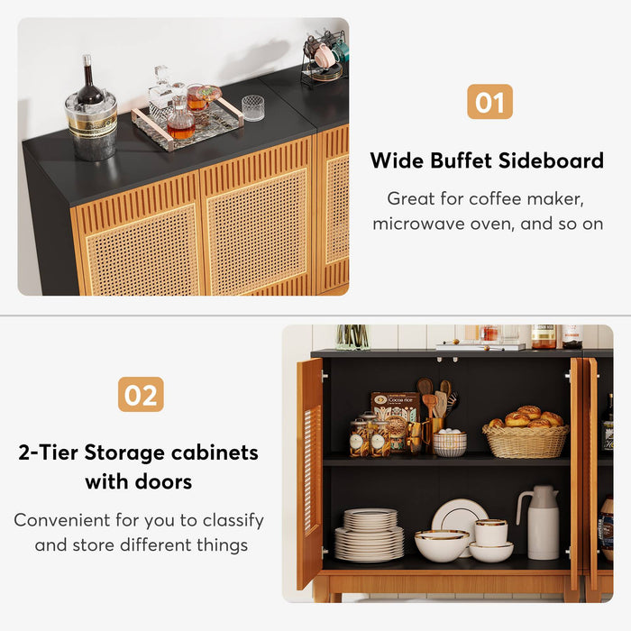 Sideboard Buffet, Kitchen Storage Cabinet with Handmade Rattan Doors Tribesigns