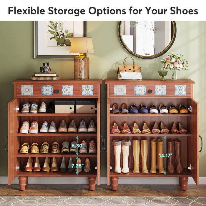 Tribesigns Shoe Cabinet, Farmhouse Shoe Rack Organizer with Drawer & Doors Tribesigns