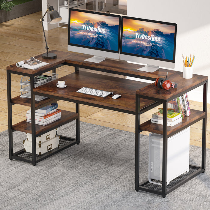 Tribesigns Computer Desk, 63" Study Table with Monitor Stand & Shelves Tribesigns