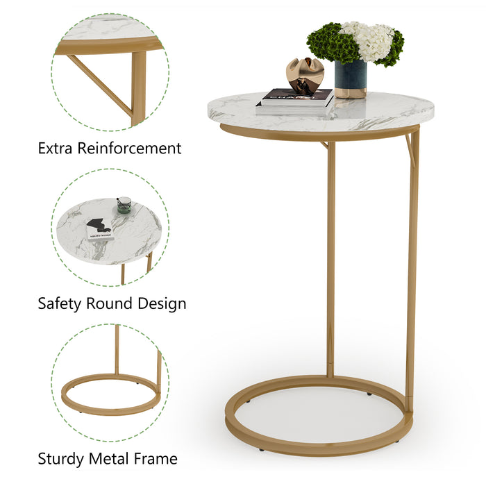 C Table, Round End Side Table with Faux Marble Top Tribesigns
