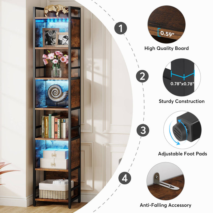 Tribesigns Bookcase, 7-Tier LED Bookshelf 78" Narrow Storage Rack Tribesigns