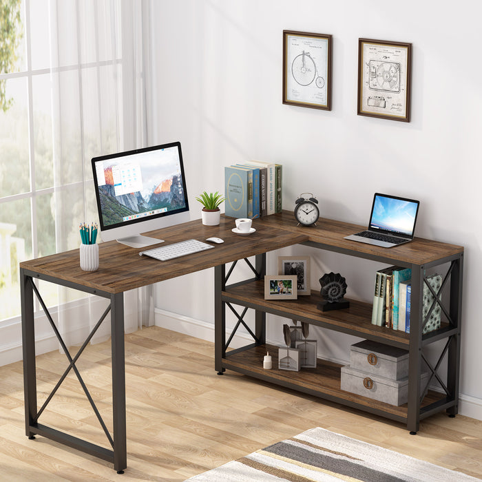 Tribesigns L-Shaped Desk, Reversible Corner Computer Desk with Shelves Tribesigns