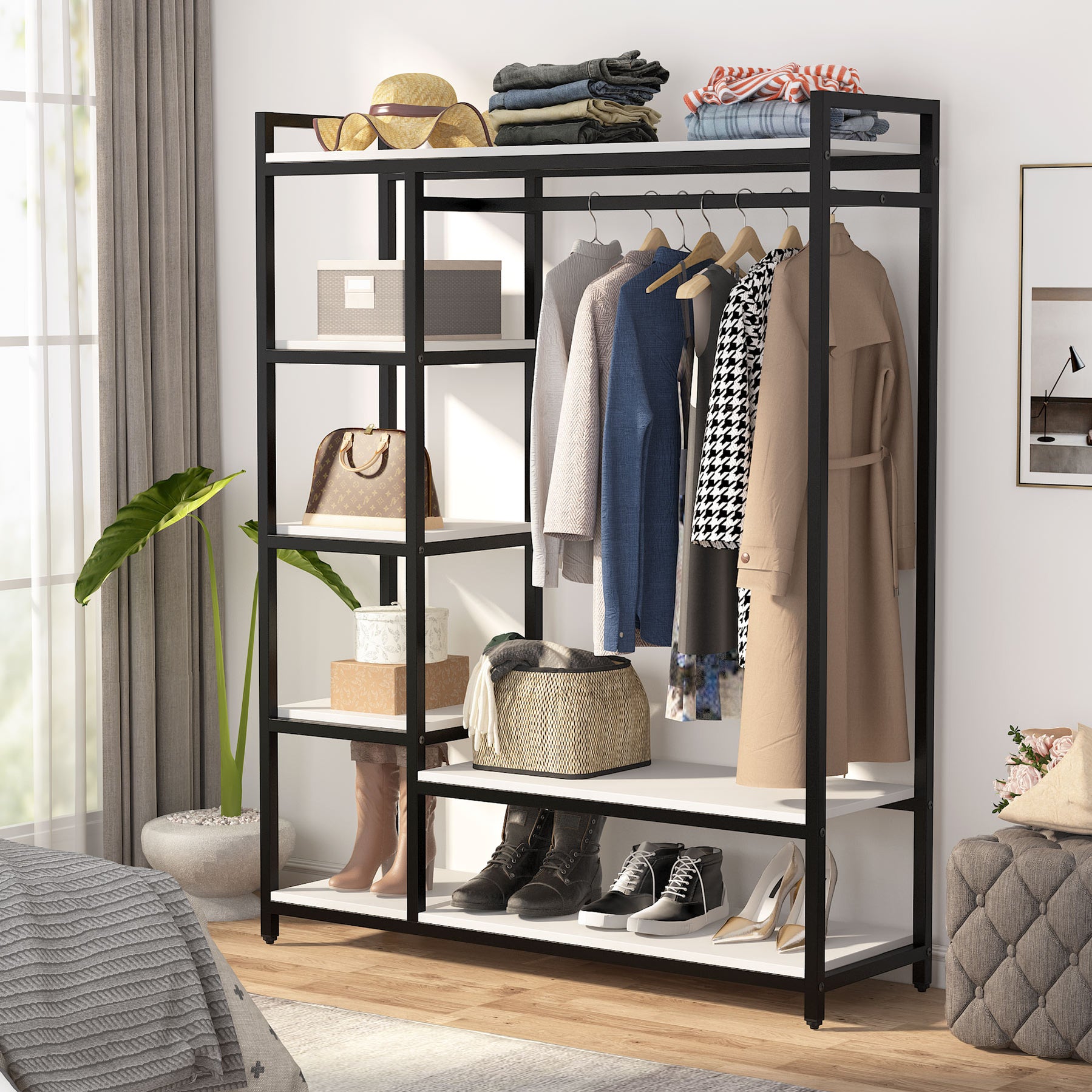 Tribesigns Freestanding Closet Organizer, Garment Rack with 6 Shelves