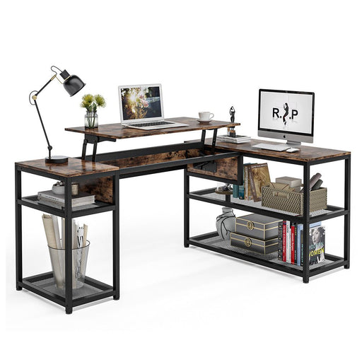 Tribesigns Lift Top L-Shaped Desk, Industrial Height Adjustable Corner Desk Tribesigns