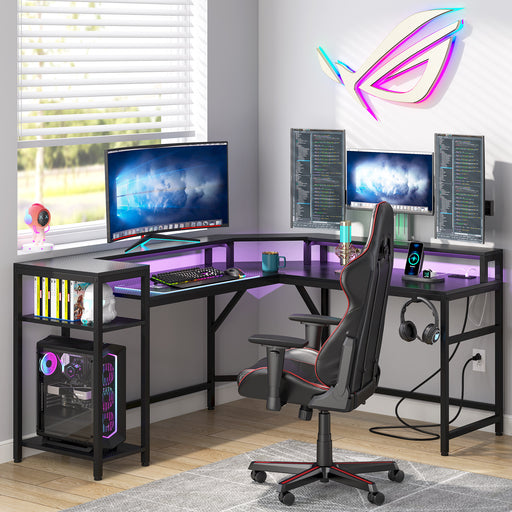 Tribesigns Gaming Desk, L-Shaped Desk With Power Outlets & Led Strips