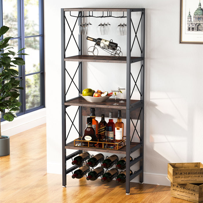 Wine Rack, 4-Tier Wine Bakers Shelf with Glass Holder Tribesigns