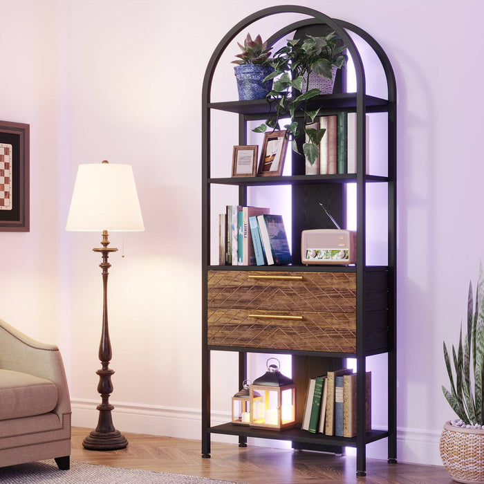 Tribesigns Bookshelf, 4-Tier Industrial Bookcase with 2 Drawers & LED Light Tribesigns