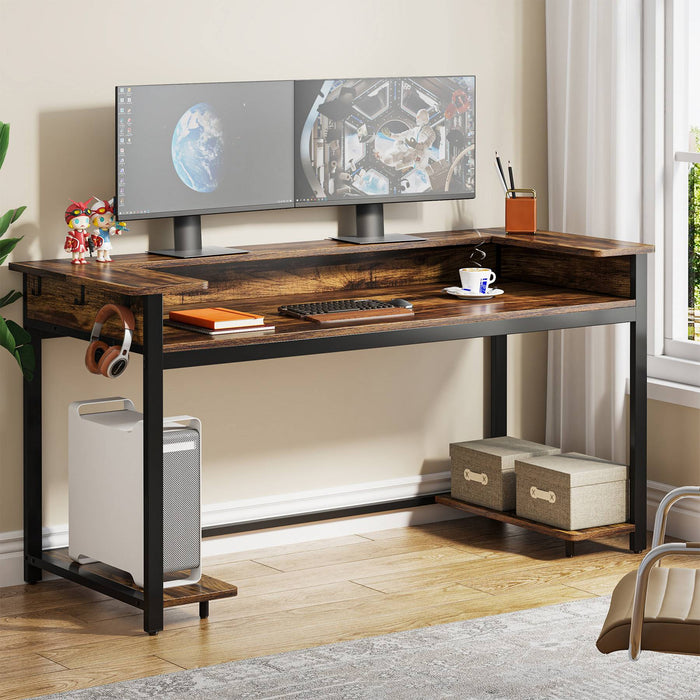 Tribesigns Computer Desk, 70.9" Study Writing Table with CPU Shelf & Monitor Stand Tribesigns