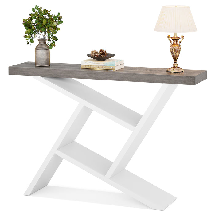 Console Table, 42" Farmhouse Entryway Table with Geometric Wood Base Tribesigns