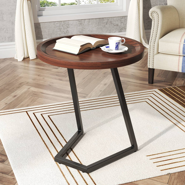 End Table, Round Side Snack Table with L-Shaped Metal Leg Tribesigns