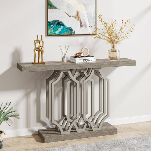 Farmhouse Console Table, 55" Foyer Sofa Table with Geometric Metal Legs Tribesigns