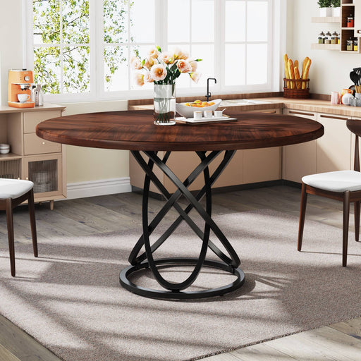 47" Round Dining Table, Dinner Kitchen Table with Metal Base Tribesigns