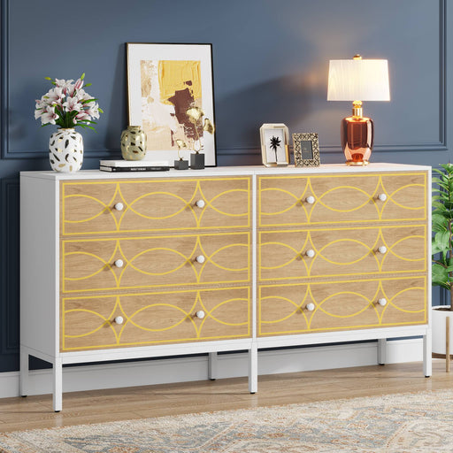 6 Drawer Dresser, 55" Modern Chest of Drawers Storage Cabinet Tribesigns
