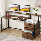 Tribesigns 63'' computer desk with monitor stand and drawers for home office workspace