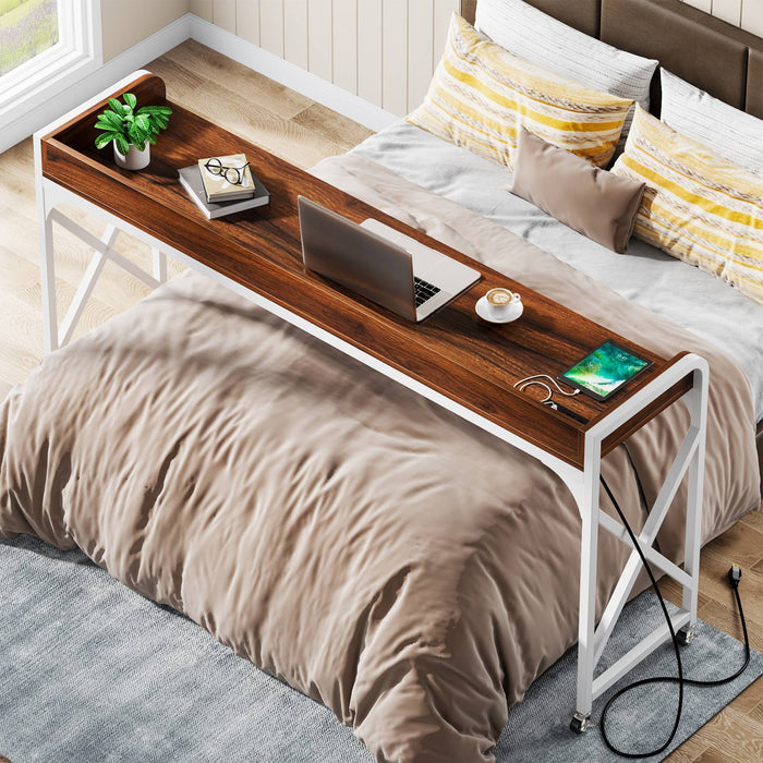 Overbed Table, Mobile 70.8" Overbed Desk with Outlet & USB Tribesigns