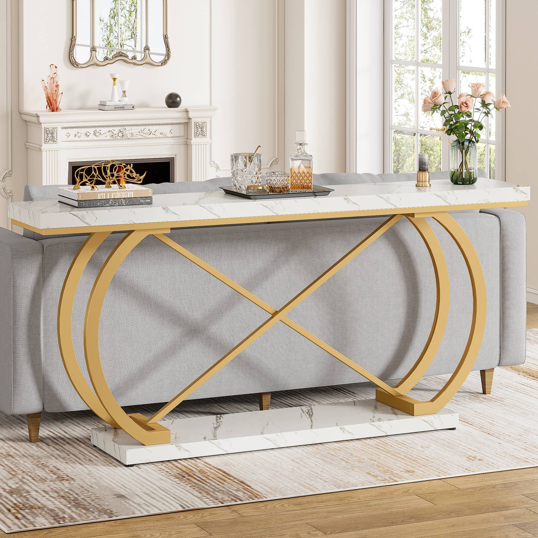 Tribesigns 70.9 Faux Marble Console Table with 2 Tier Storage Shelf