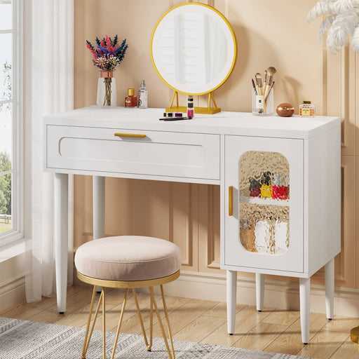 OXYLIFE Makeup Vanity Table Set with Sliding Lighted Mirror, 5 Drawers and  Storage Shelves, Dressing Table Desk with Stool,White - Walmart.com