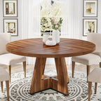 Round Dining Table for 4, 47" Wood Kitchen Table Farmhouse Dinner Table Tribesigns