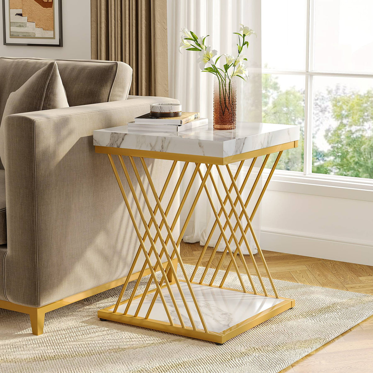 Tribesigns End Table, 2-Tier Square Side Table Modern Bedside Table ...