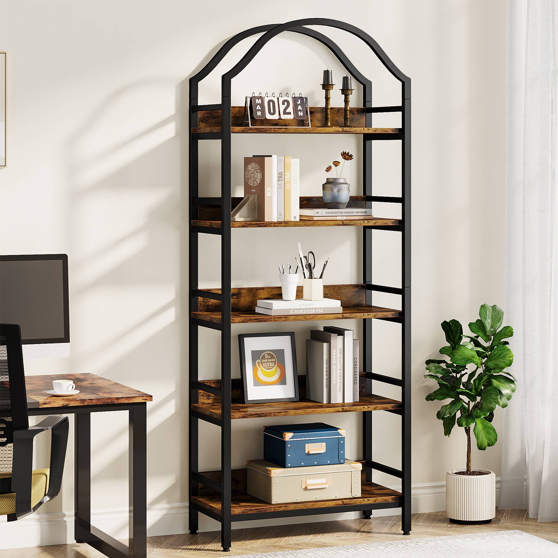 Tribesigns Bookshelf, 5-Tier Arched Bookcase 73