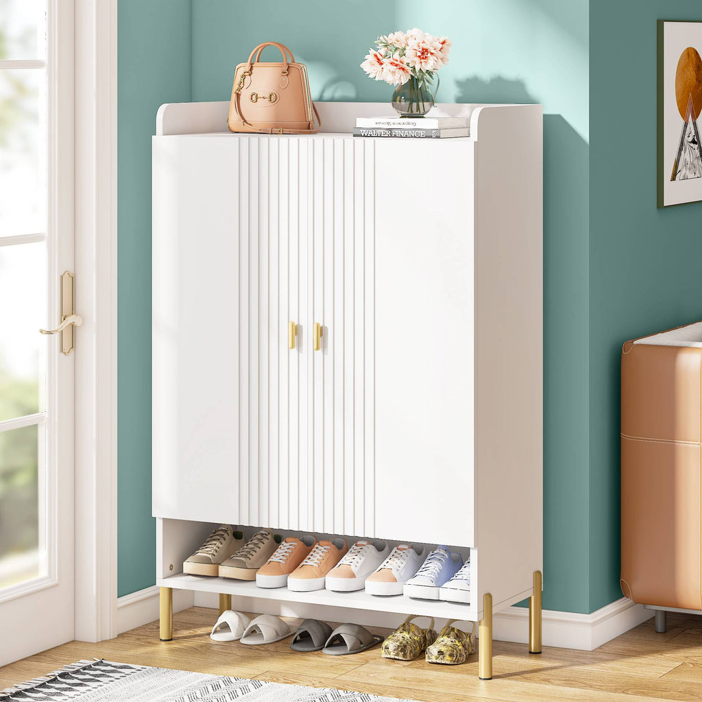 Tribesigns 37.4-in H 6 Tier 20 Pair White and Gold MDF Shoe Cabinet | HOGA-F1650