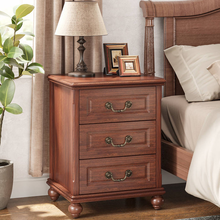 Nightstand, Traditional Bedside Table End Table with 3 Drawers Tribesigns