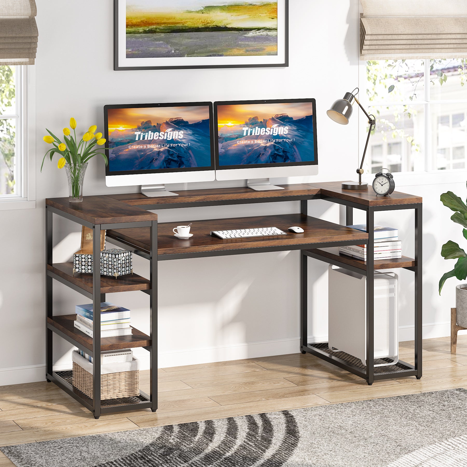 Tribesigns 47'' Computer Desk with Monitor Stand & Storage Drawers