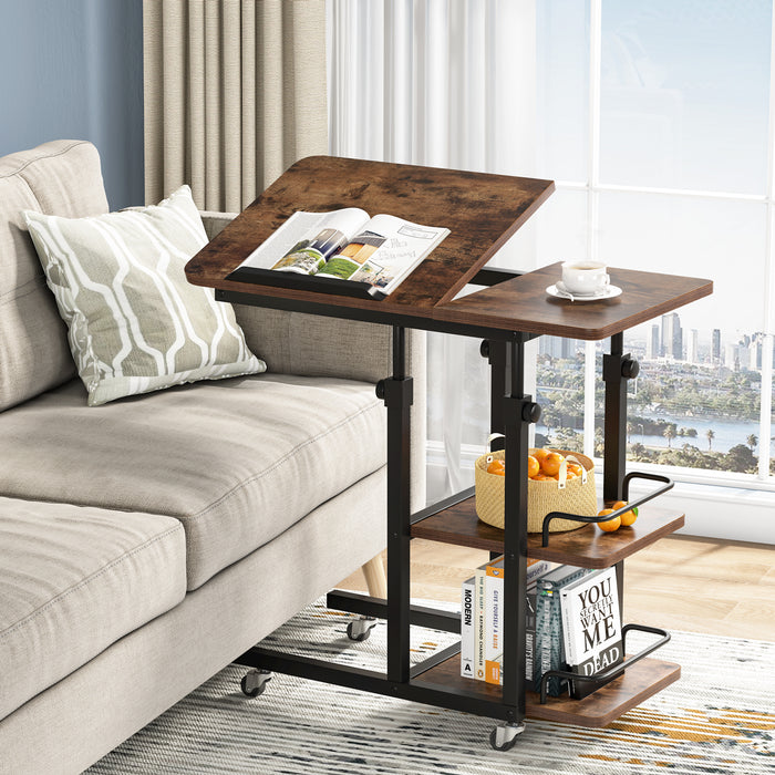 Mobile C Table, Side End Table with Tiltable Table Top & Storage Shelf Tribesigns