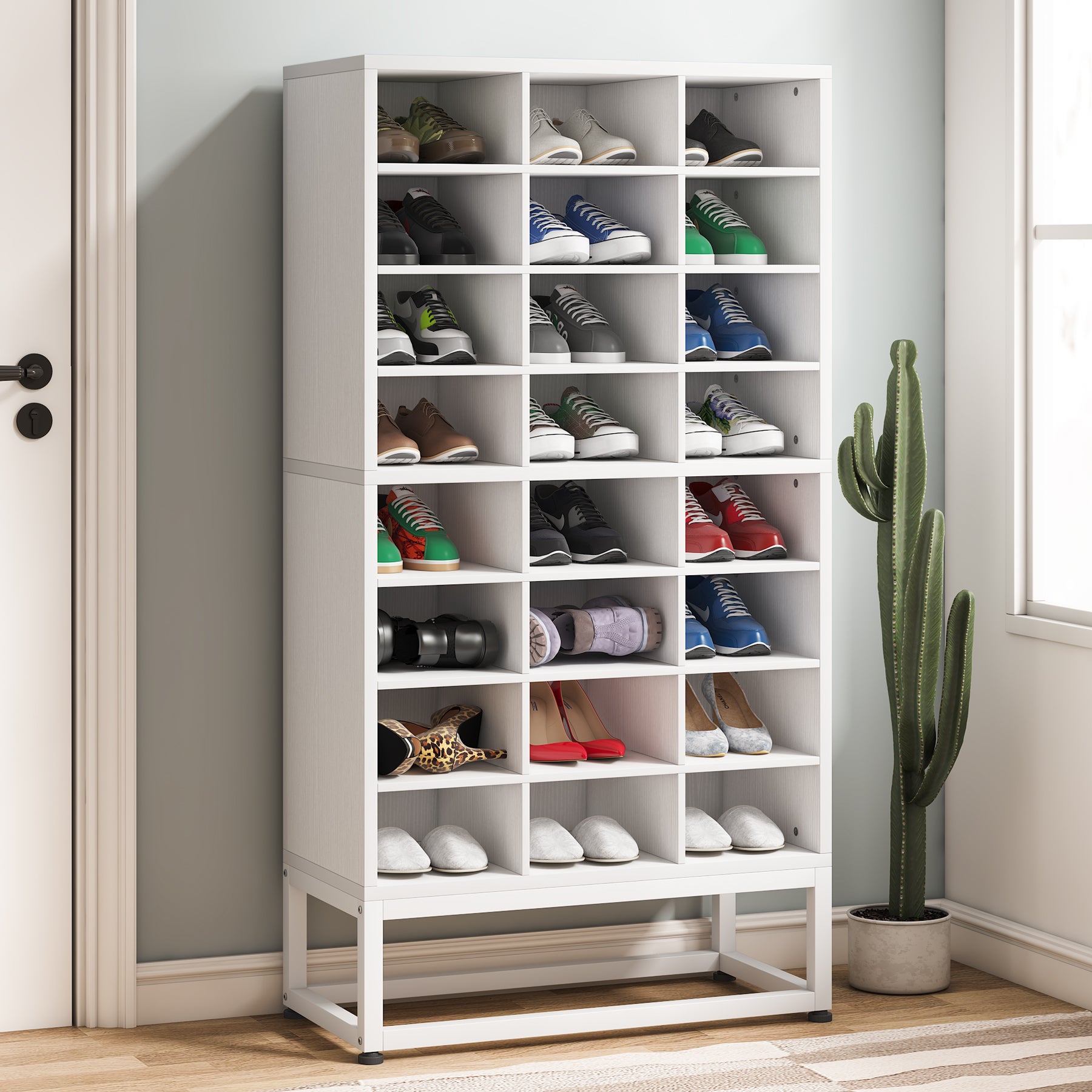 24 Pairs Shoe Cabinet Entryway Shoe Storage Cabinet Modern Storage Organizer - Brown