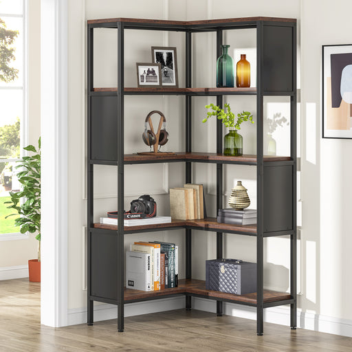 Tribesigns Corner Bookshelf, Industrial 5-Tier L-Shaped Bookcase with Safety Baffles Tribesigns