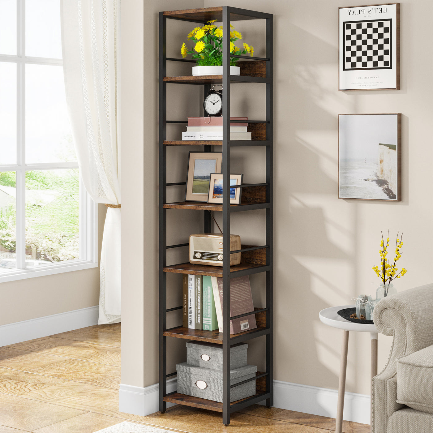 Tribesigns Corner Shelf, 6Tier Narrow Etagere Bookshelf Storage Rack